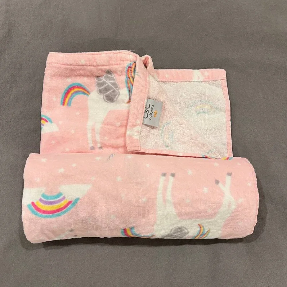 C&C California kids beach tote bag with towel inside (Cotton)🦄💗